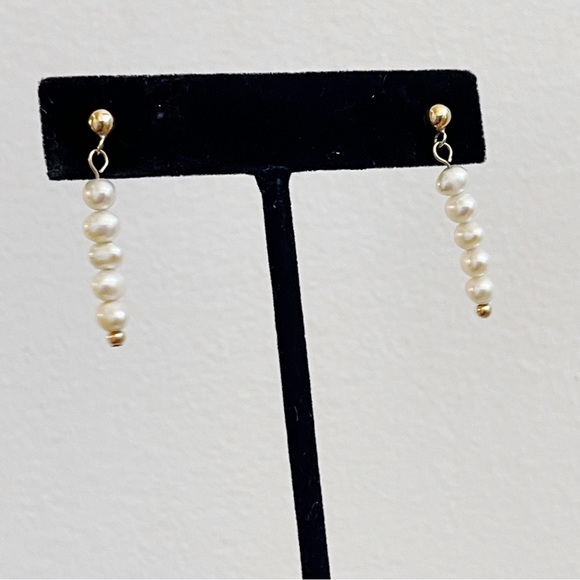 14K Gold Pearl Drop Earrings CU 1 1/4” Bridal - Picture 4 of 12